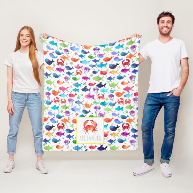 Regnbågevattenfärg under havskrabbapersonligen fleecefilt (På plats)