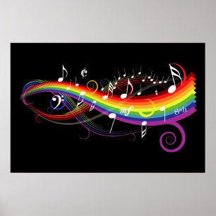 Regnbågevitmusik noter på svart poster