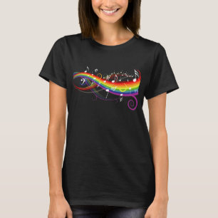 Regnbågevitmusik noter på svart tee shirt