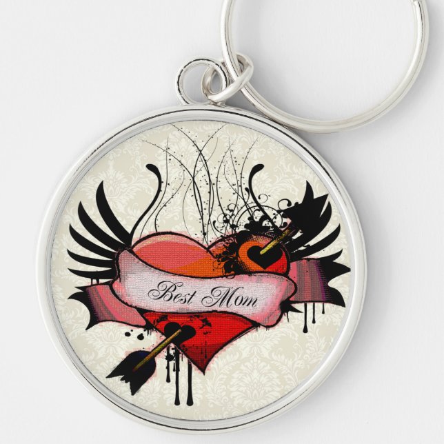 Regnbågfamiljen Best Mamma Award Rainbow Rund Silverfärgad Nyckelring (Framsidan)