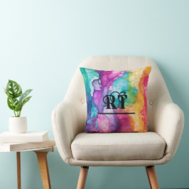Regnbågfärgad vattenfärgMonogram Kudde