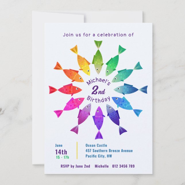 Regnbågfiskar i havsöt, färglös mönster inbjudningar (Framsida)