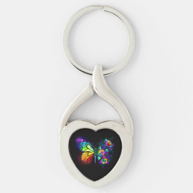 Regnbågfjäril Twisted Heart Silverfärgad Nyckelring (Framsidan)