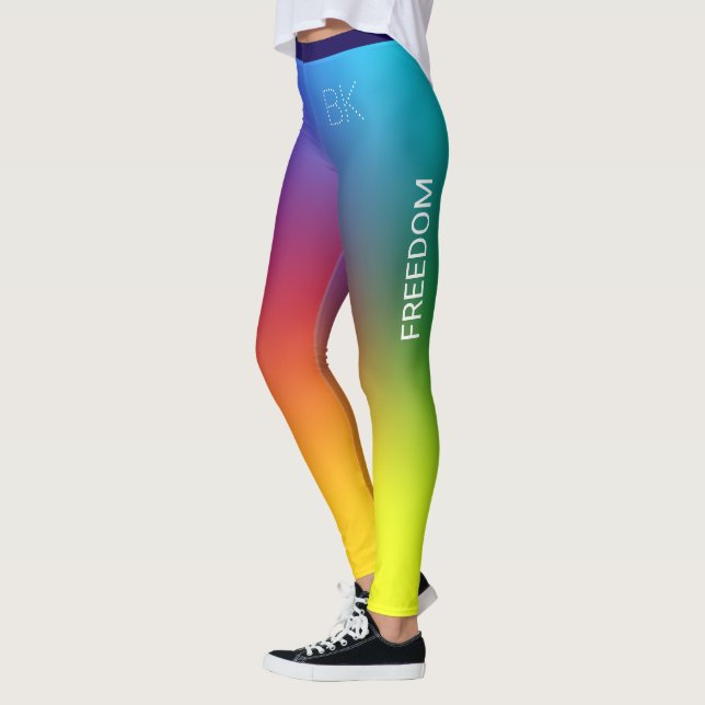 Regnbåggradient, Frihet, Monogram Personlig Leggings (Vänster)