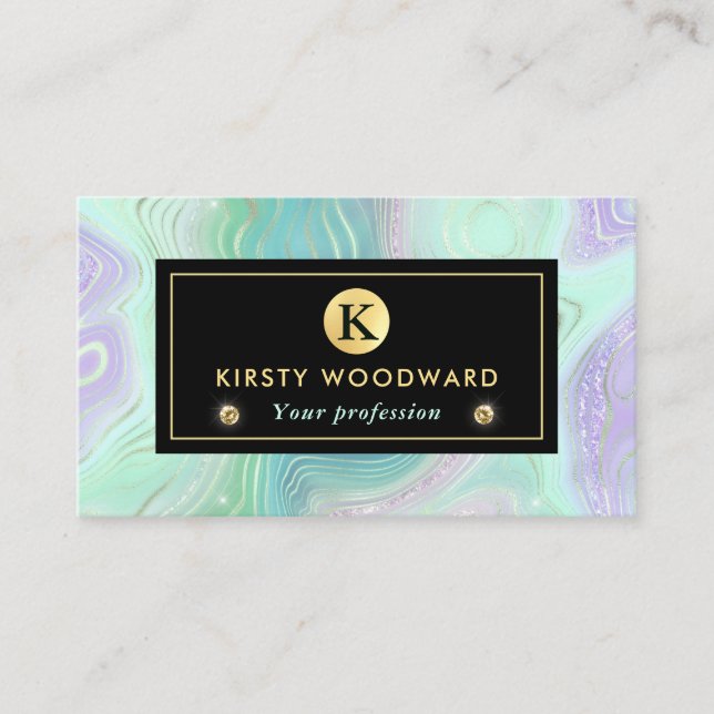 Regnbåggradient och guldgolvstrata visitkort (Framsida)