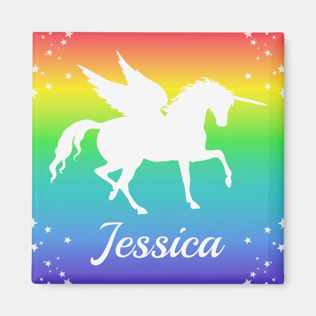 Regnbåggradient och Unicorn Silhouette med stjärno Magnet (Framsidan)