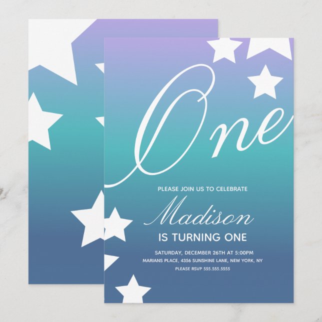 Regnbåggradient staplar alla ålders färgstarka inb inbjudningar (Fram/baksida)