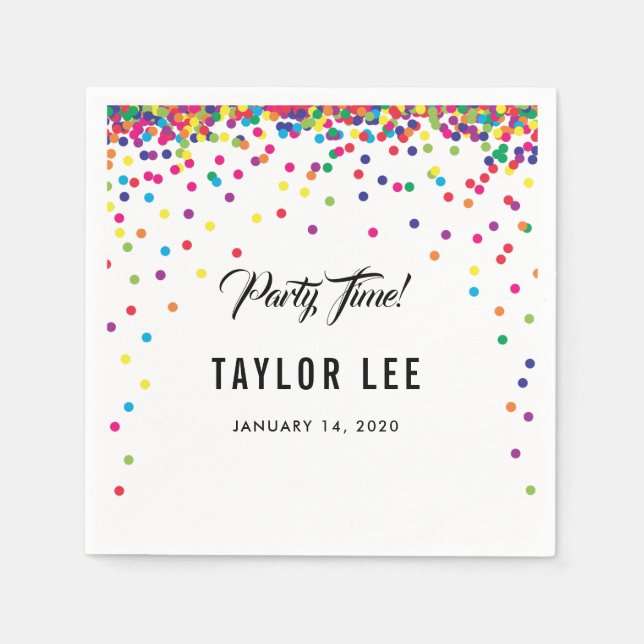 Regnbågkonetti sprinkles födelsedagsfest decor pappersservett (Framsidan)