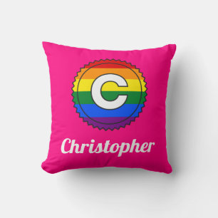 Regnbågmonogram för brev C & Namn Gay pride - Rosa Kudde