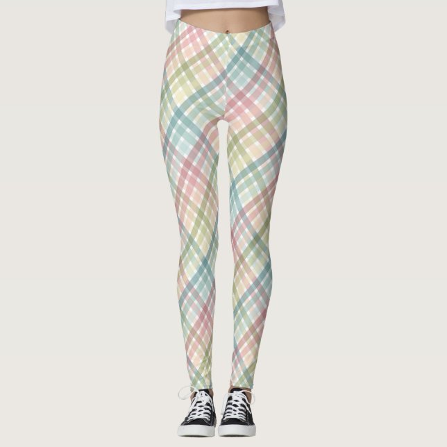 Regnbågpastellfärgad rödbrun mönster leggings (Framsida)