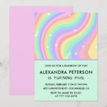 Regnbågs 5-årsinbjudningar Pastel