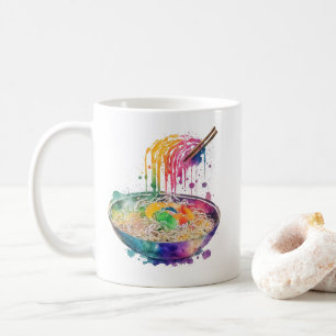 Regnbågs Art Ramen Nudlar och ätpinnar Kaffemugg