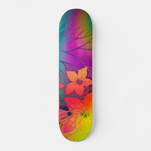 Regnbågs Blommigt Mini Skateboard Bräda 18,5 Cm (Framsida)