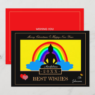 Regnbågs Buddha & Mindfulness Yoga /meditationskor Julkort