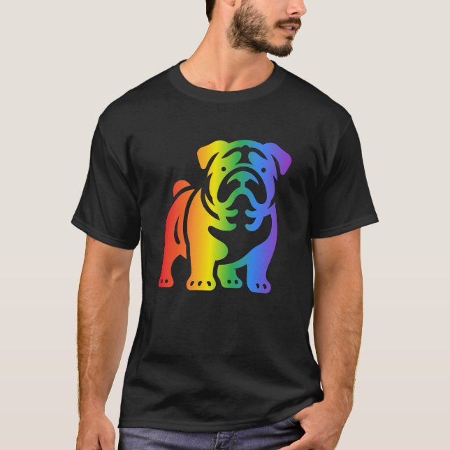 Regnbågs Bulldog Hundälskare T Shirt (Framsida)