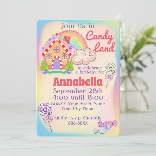 Regnbågs Candy Land-fest Inbjudningar (Stående Fram)
