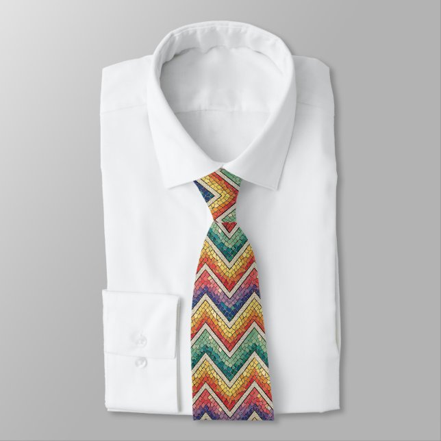 Regnbågs Chevron Mosaik – Färgrik Geometrisk Platt Slips (Bunden)