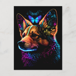 Regnbågs Corgi och Fjäril Abstrakt Konst vykort