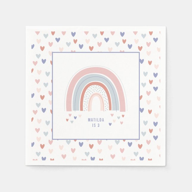 Regnbågs födelsedagsfest i rosa lila + blått pappersservett (Framsidan)