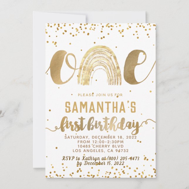 Regnbågs första födelsedagsinbjudan inbjudningar (Framsida)