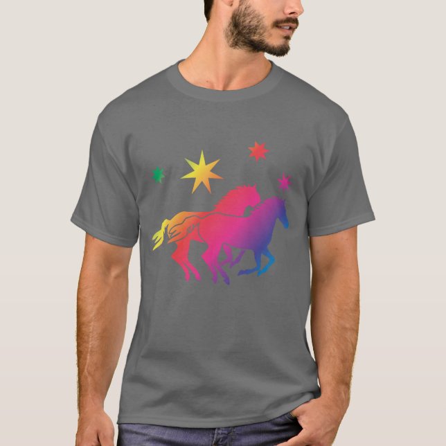 Regnbågs-hästar T Shirt (Framsida)