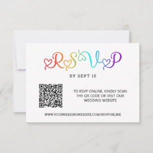 Regnbågs Hjärt Script LGBT Bröllops QR-kod OSA Kort