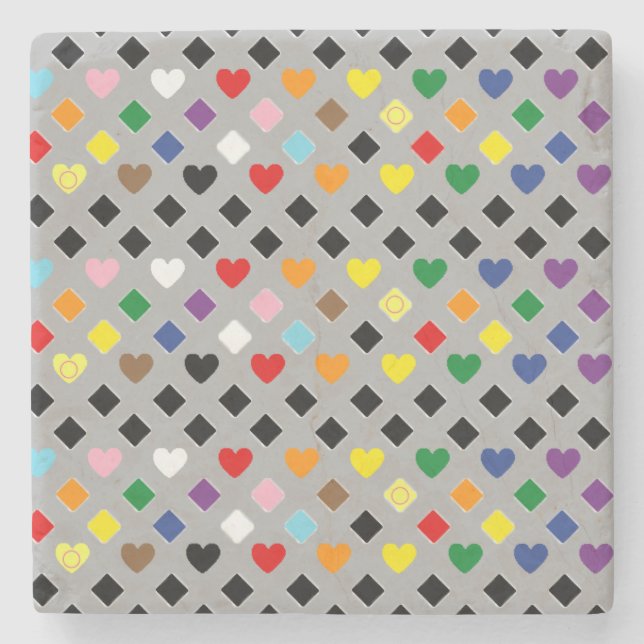 Regnbågs Hjärtan Stenunderlägg (Framsidan)