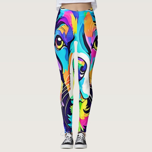 Regnbågs Hund Porträtt Design  Leggings (Framsida)