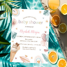 Regnbågs Isglass Ballonger Prickar Baby Shower Inbjudningar