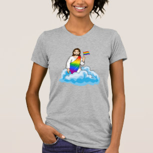Regnbågs Jesus Flagga T Shirt