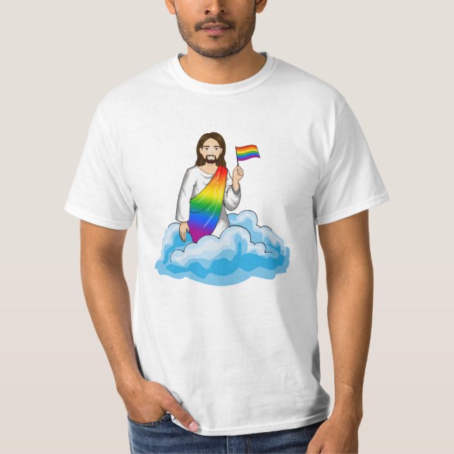 Regnbågs Jesus Flagga T Shirt (Framsida)