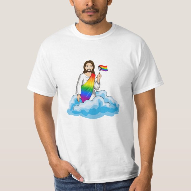 Regnbågs Jesus Framstegsflagga T Shirt (Framsida)