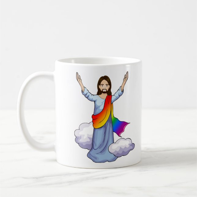 Regnbågs Jesus Kaffemugg (Vänster)