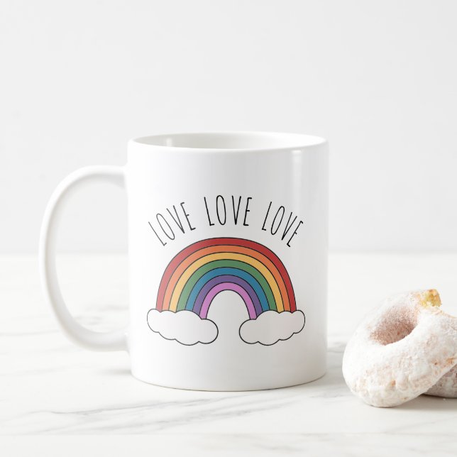 Regnbågs Kärlek Kärlek Kärlek Kaffemugg (Med munk)
