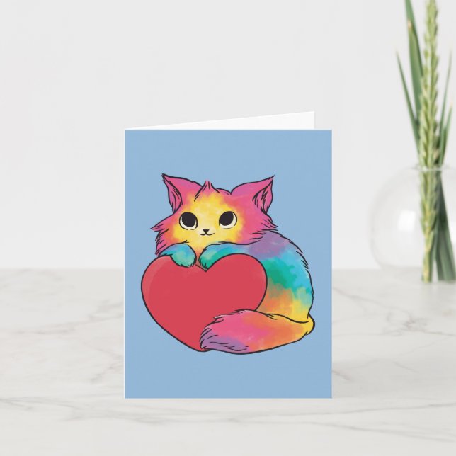 Regnbågs Kärlek Katt Lapp Blank Insida Kort (Framsida)