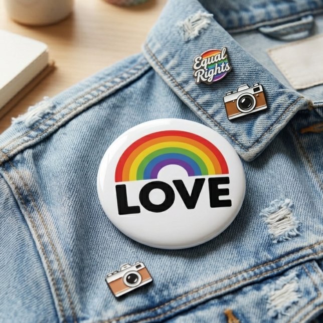 Regnbågs kärlek Pride Jämlikhet Stöd Ordkonst Knapp (Skapare uppladdad)