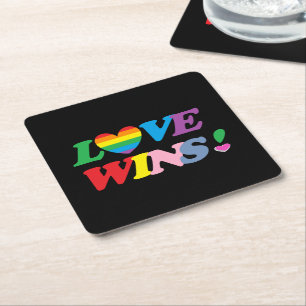 Regnbågs kärlek vinner Pride hjärta HBT Underlägg Papper Kvadrat