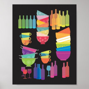 Regnbågs kök Mid Century Modern Svart Pop Art Poster