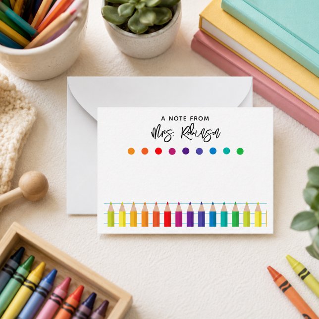Regnbågs kritor förskolelärare anteckningskort (Rainbow Crayons Kindergarten Teacher Note Card
)