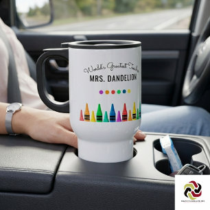 Regnbågs kritor Världens bästa lärar kaffe Resemugg