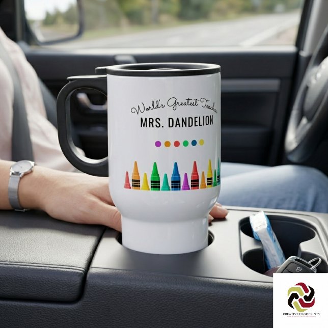 Regnbågs kritor Världens bästa lärar kaffe Resemugg (Rainbow Crayons World's Greatest Teacher Coffee Mug
)