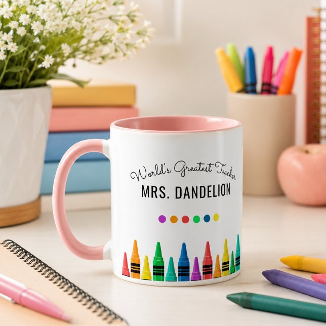 Regnbågs kritor Världens bästa läraren Kaffe Mugg (Rainbow Crayons World's Greatest Teacher Coffee Mug)