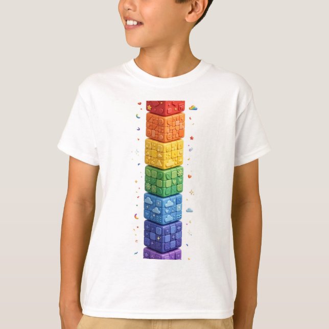 Regnbågs Kub Torn T Shirt (Framsida)