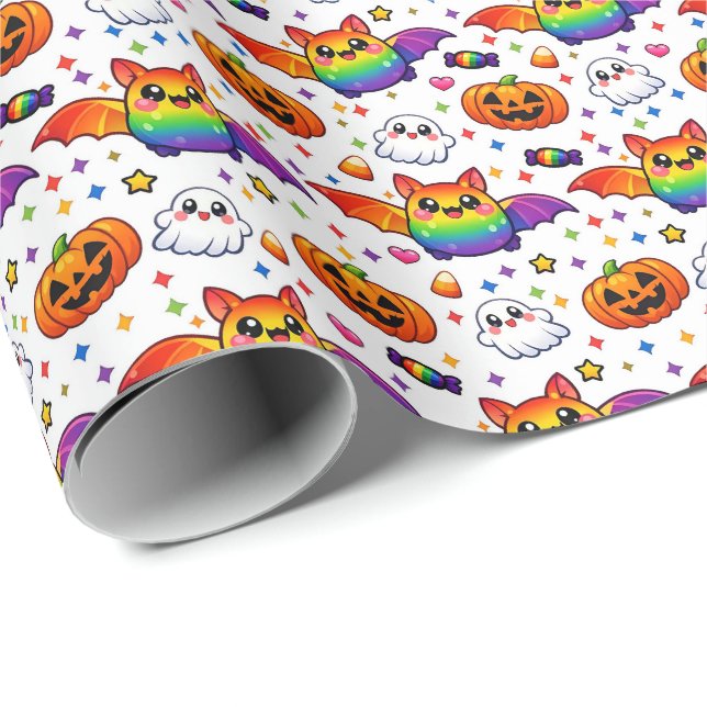 🌈🦇 Regnbågs Kuslig Fest Presentpapper (Rullad Hörn)