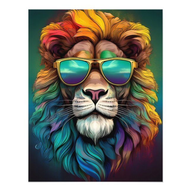 🦁 Regnbågs Lejon Affisch – Vild Möt Funky Fototryck (Framsidan)