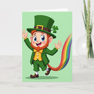 Regnbågs Leprechaun Glädjekort Kort
