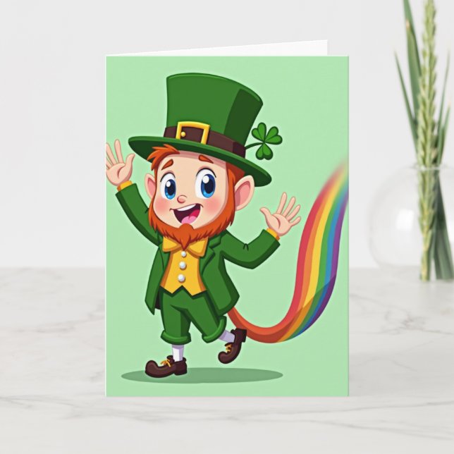 Regnbågs Leprechaun Glädjekort Kort (Framsida)