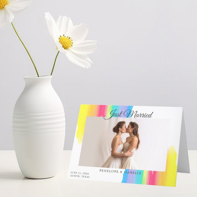 Regnbågs Nygift Foto Modern Nytt Gift Bröllop Meddelande (Skapare uppladdad)