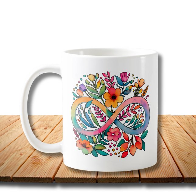 Regnbågs oändlighet Vattenfärgsblommor Autism Kaffemugg (Skapare uppladdad)