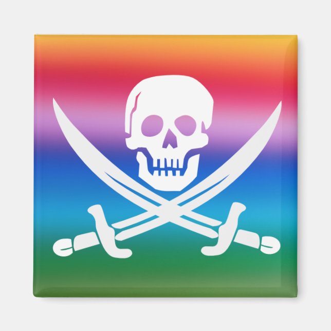 Regnbågs Pirate Jolly Roger Magnet (Framsidan)
